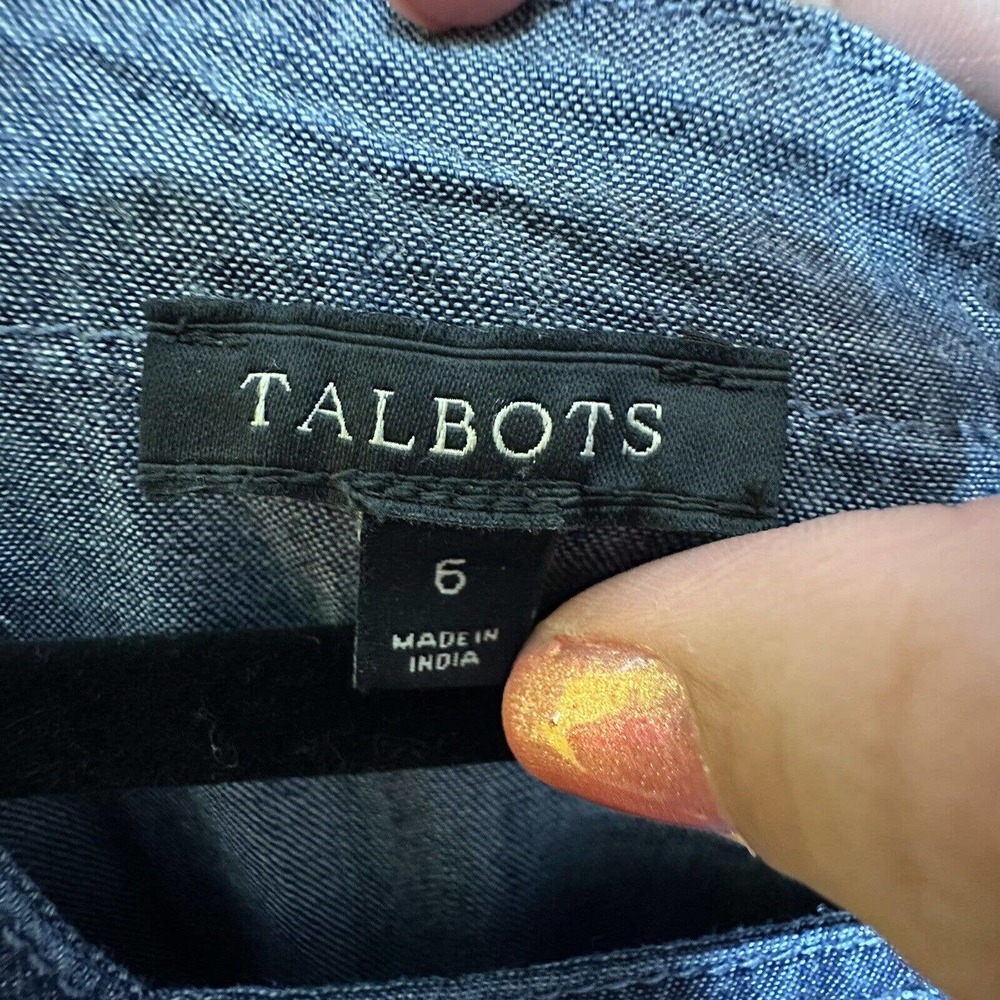 Talbots Dress Womens 6 Blue Chambray 3/4 Sleeve Square Neck Above Knee Casual - Picture 7 of 11